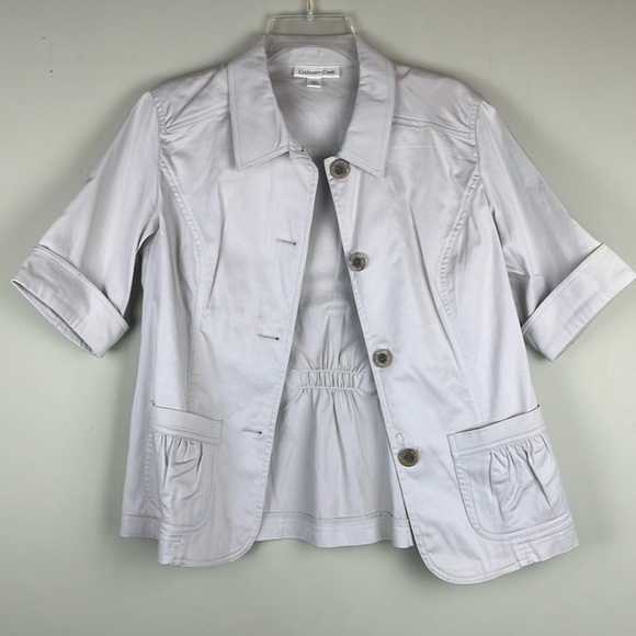 Coldwater Creek Khaki Cotton Spandex Button Up Jacket w/ Pockets Size 10 - Picture 4 of 13